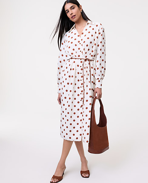 Dotted Satin Midi Shirtdress