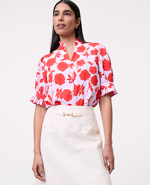 Floral Ruffle Collar Shirt