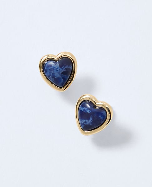Stone Heart Stud Earrings