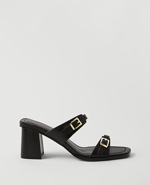 Double Strap Leather Block Heel Sandals