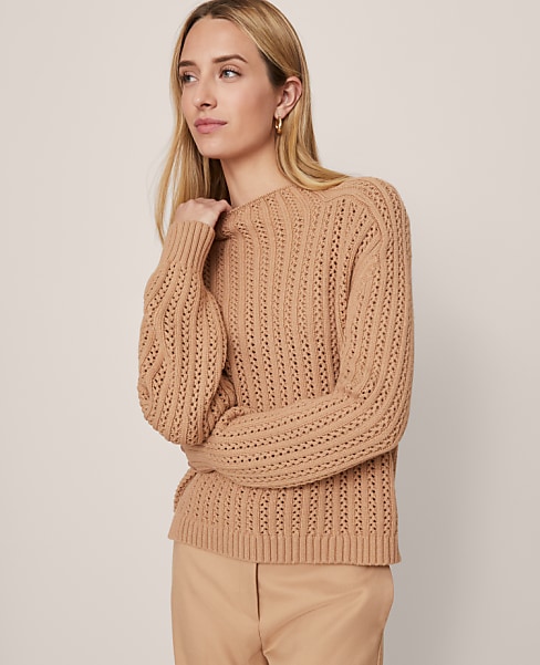 Pointelle Mock Neck Sweater