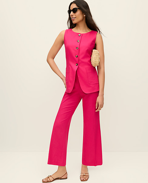 The Petite Flare Ankle Pant in Linen Blend