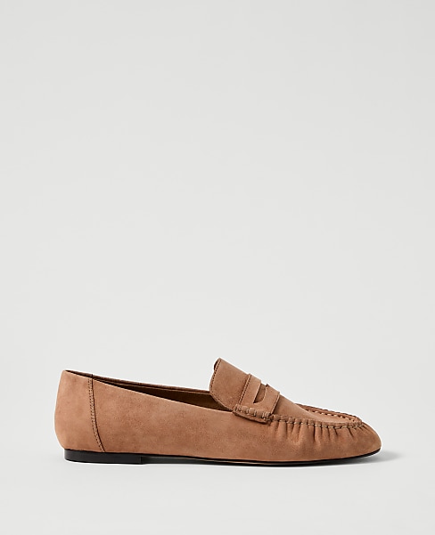 Gathered Suede Loafer - Sesame