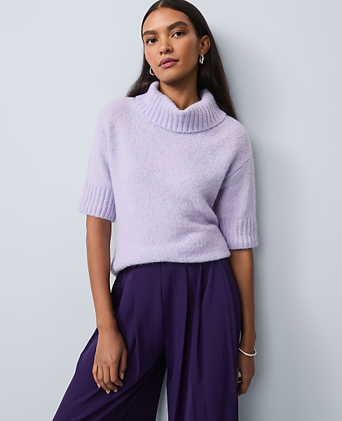 Turtleneck Elbow Sleeve Sweater Tee