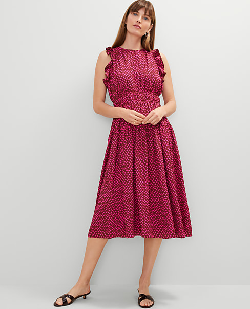 Petite Dotted Ruffle Midi Dress