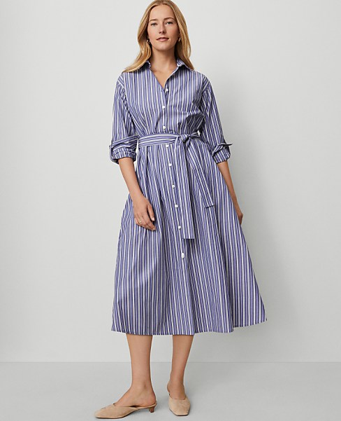 Petite Striped Collared Midi Shirtdress