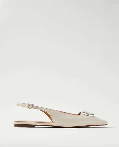 Weekend Hardware Embellished Leather Slingback Flat