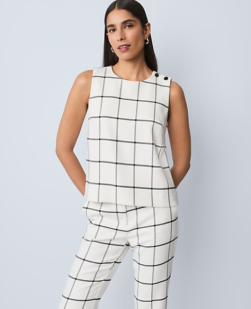 The Petite Shoulder Button Top in Windowpane