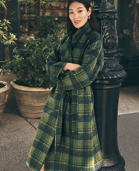 Petite Plaid Trench Coat