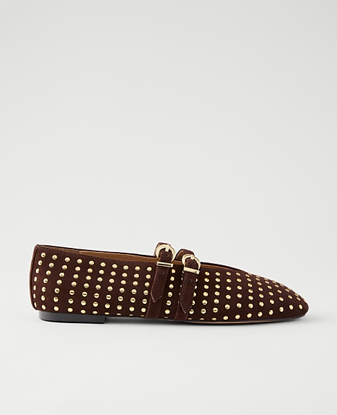 Buckled Suede Studded Ballet Flat