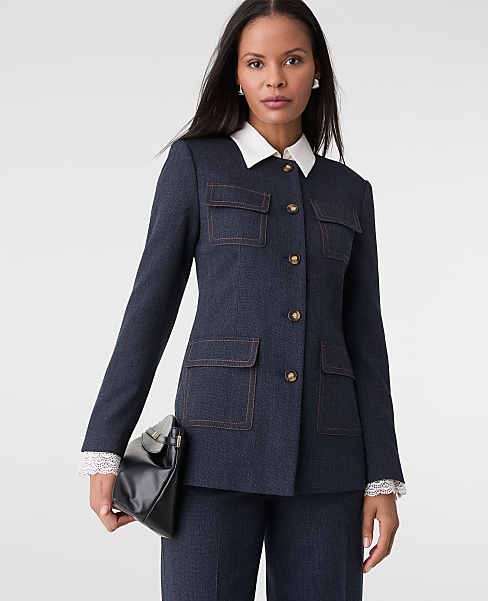 The Long Crew Neck Jacket in Denim