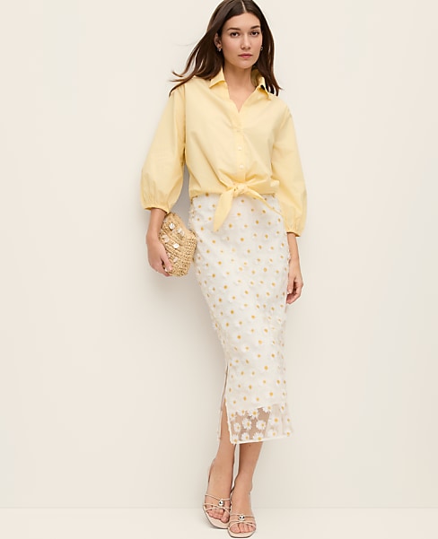 Daisy Appliqué Column Midi Skirt