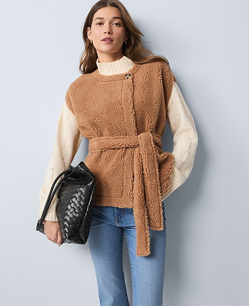 Weekend Collection Belted Sherpa Vest