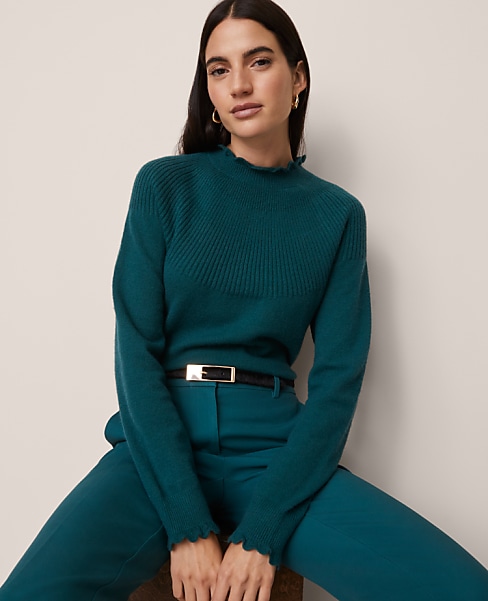 Petite Ruffle Trimmed Mock Neck Sweater