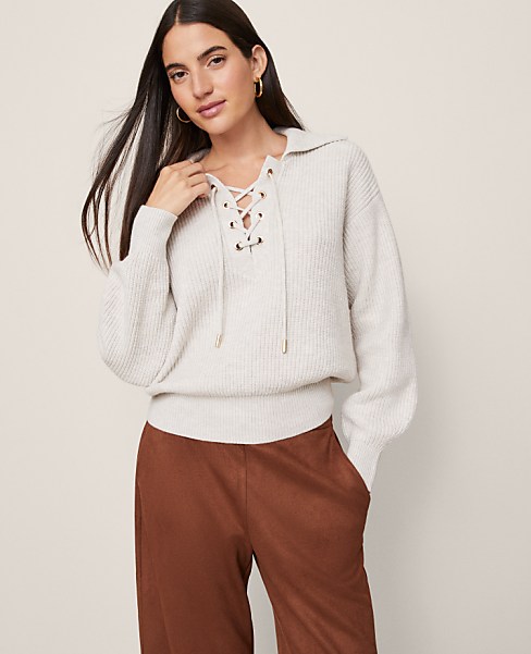Weekend Lace-Up Ribbed Sweater