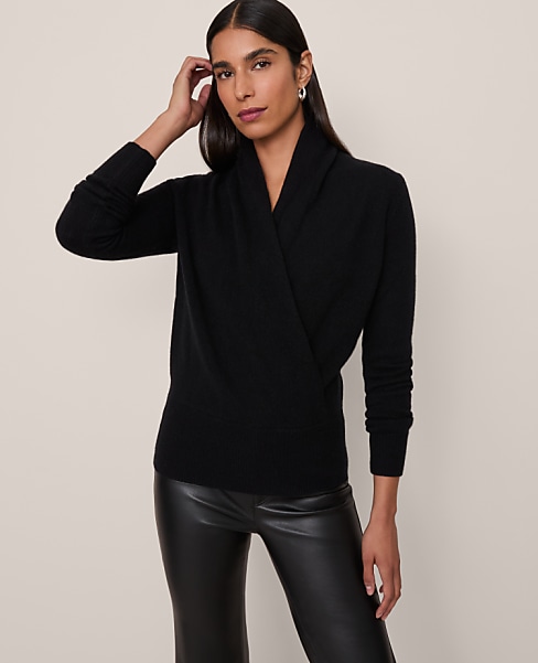 Petite Cashmere Shawl Collar Sweater - Black
