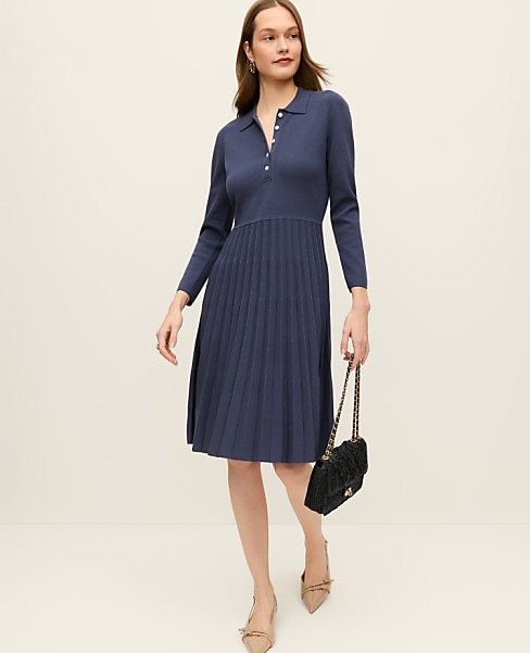 Pleated Polo Midi Dress