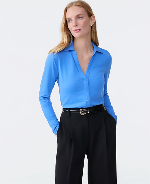 Split Neck Button Down Shirt