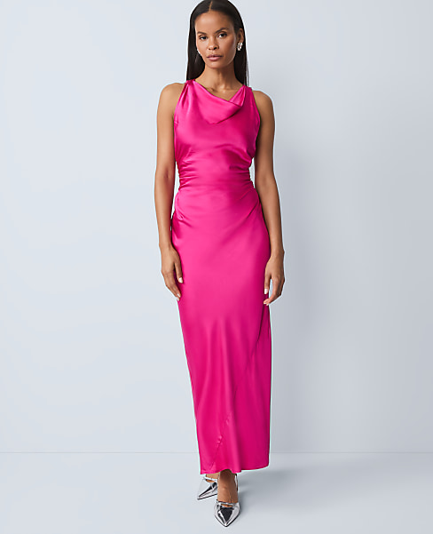 Petite Halter Bias Satin Maxi Dress