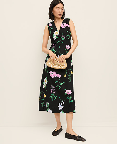 Floral Linen Blend Midi Dress