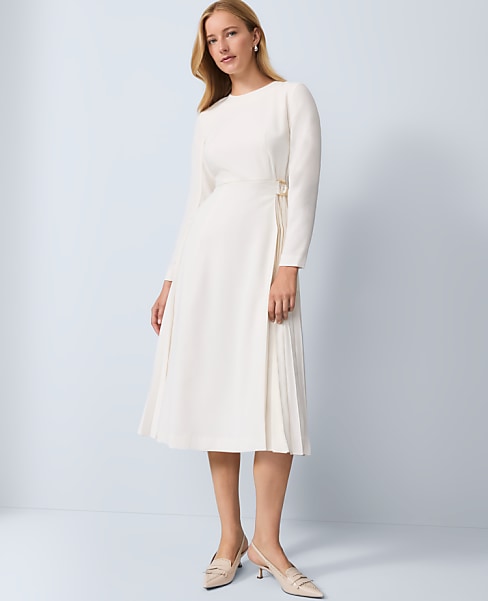 Petite Pleated Crepe Flare Dress