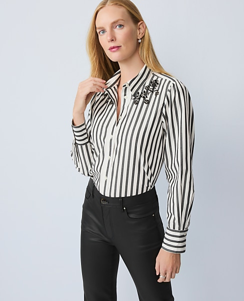 Petite Striped Embellished Shirt