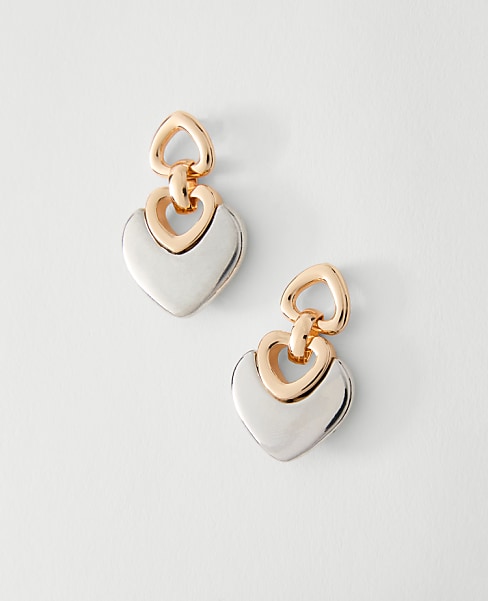 Mixed Metal Heart Drop Earrings