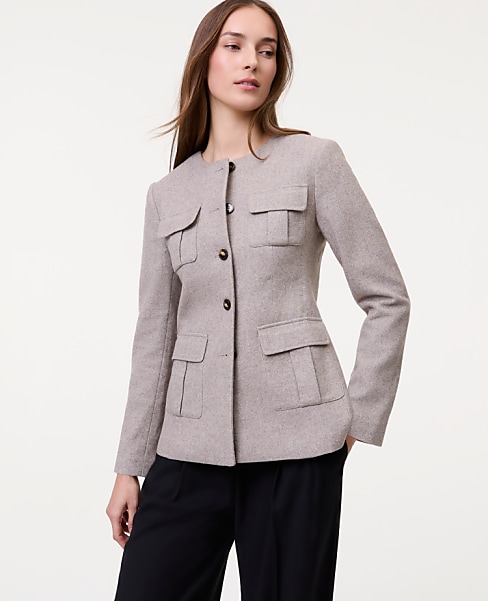 The Petite Fitted Crew Neck Jacket in Herringbone