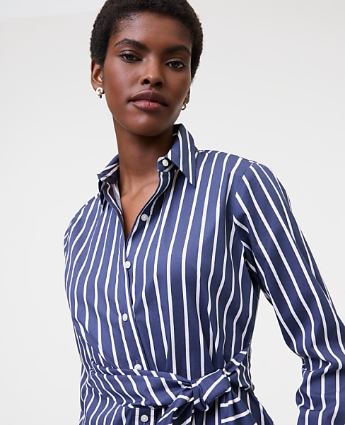 Striped Tie Waist Button Down Shirt