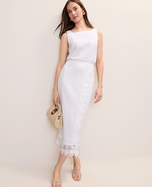 Wrap Midi Skirt in Linen Blend