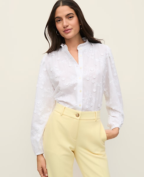 Petite Embroidered Ruffle Collar Shirt