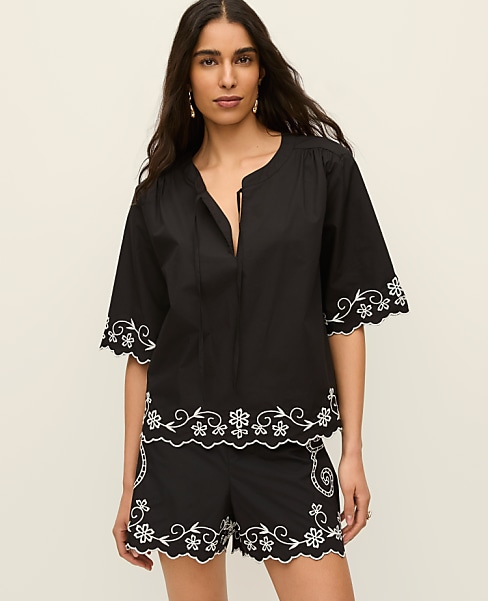 Embroidered V-Neck Blouse