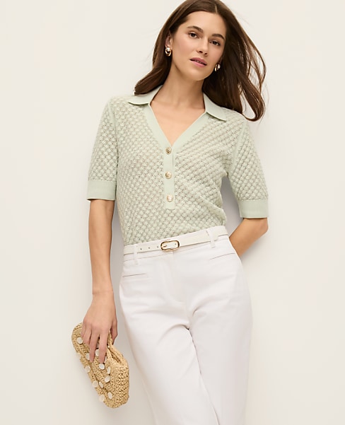 Pointelle Polo Sweater
