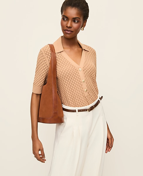 Pointelle Polo Sweater