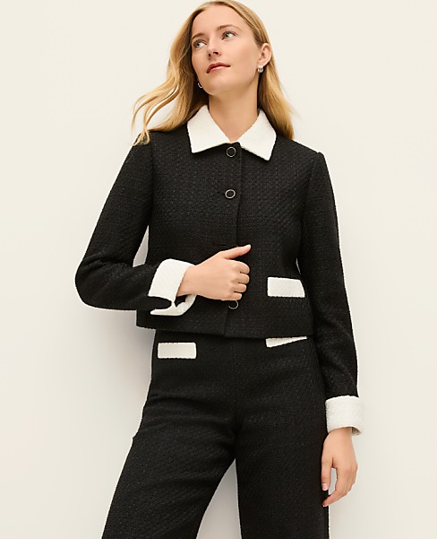 Petite Contrast Trim Tweed Jacket