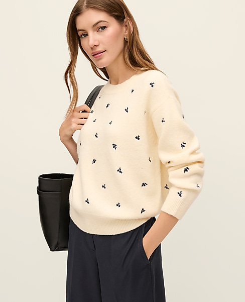 Petite Weekend Floral Embroidered Sweater