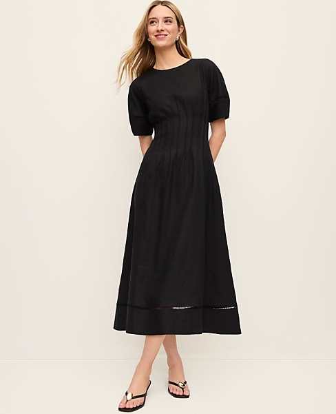 Petite Pintuck Linen Blend Midi Dress