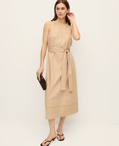 Petite Halter Flare Midi Dress