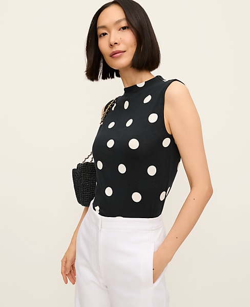 Dotted Mock Neck Tank