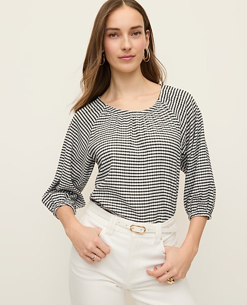 Petite Gingham Raglan Blouse
