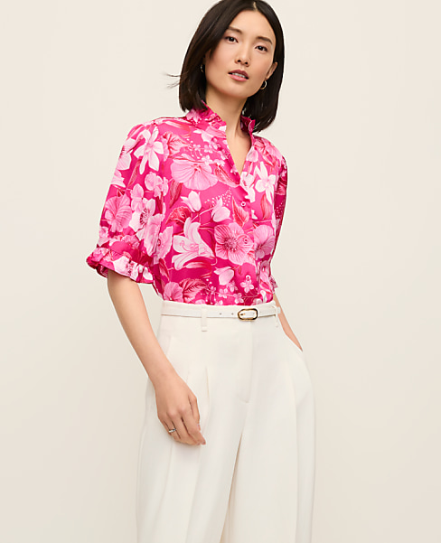 Floral Ruffle Collar Blouse