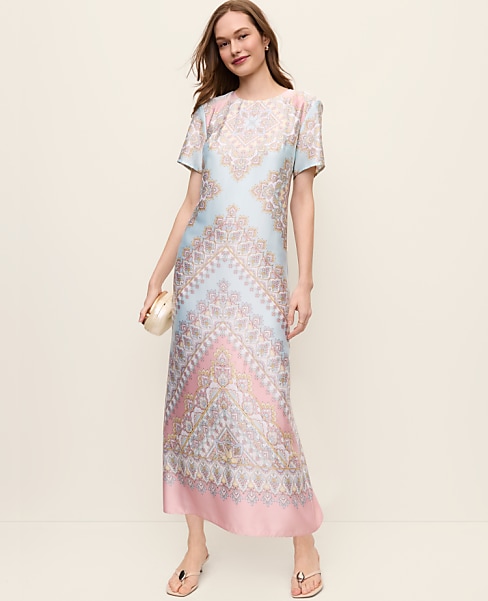 Petite Satin Paisley Maxi Dress