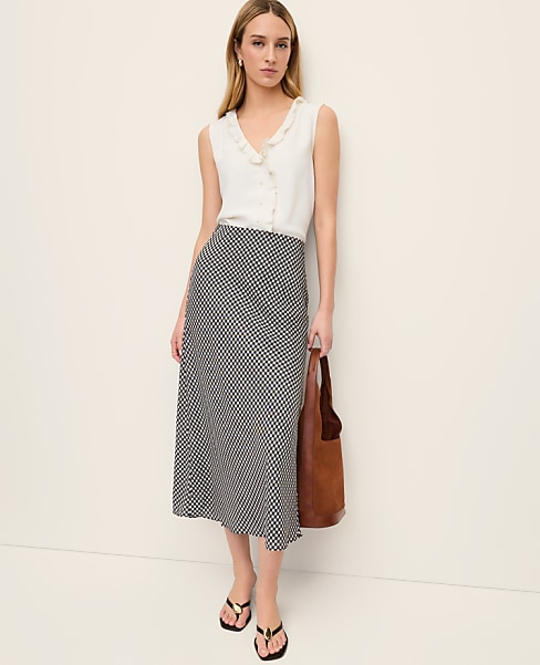 Petite Gingham Bias Midi Slip Skirt