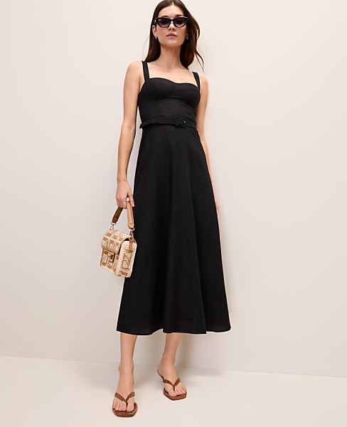Petite Belted Midi Dress in Linen Blend