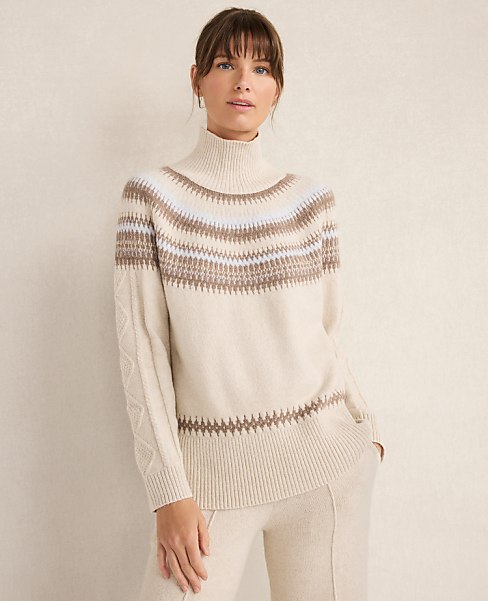 Haven Well Within Organic Cotton Blend Fair Isle Cable Mock Neck Sweater