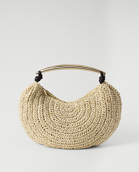 Hardware Embellished Straw Shoulder Bag