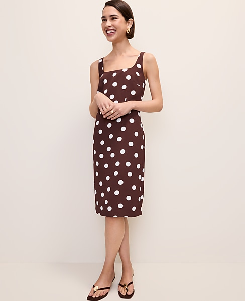 Petite Polka Dot Square Neck Sheath Dress