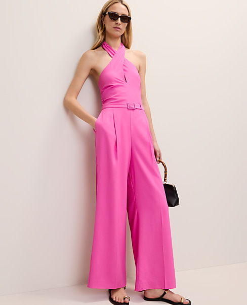 Petite Belted Halter Jumpsuit