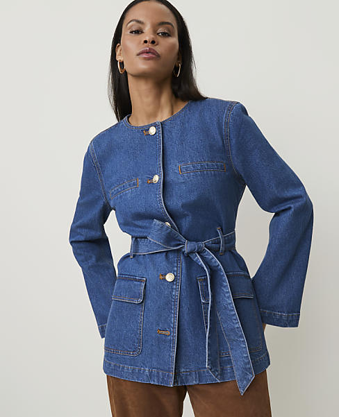 Petite Belted Denim Jacket