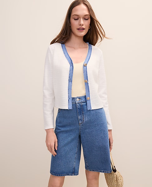 Fringe Trim Cropped Tweed Jacket